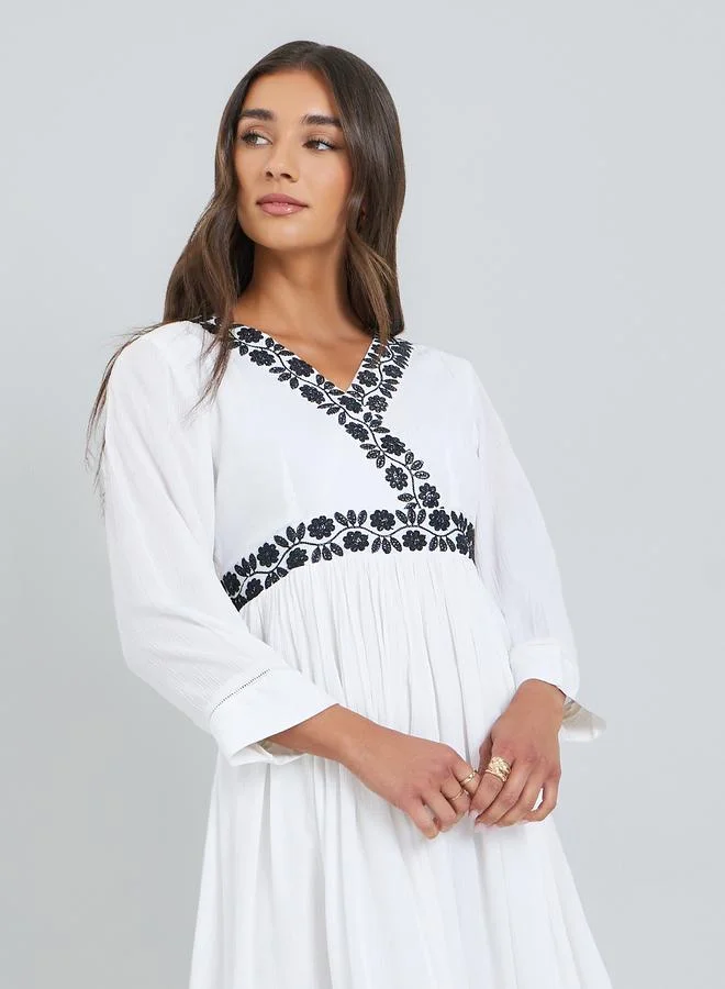 Styli Women White Embroidery Lace A-Line Midi Dress